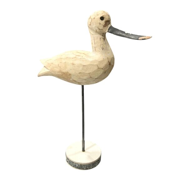 Standing Rustic White and Gray Wood Carved Bird Decoy Figurine - Picture 1 of 7